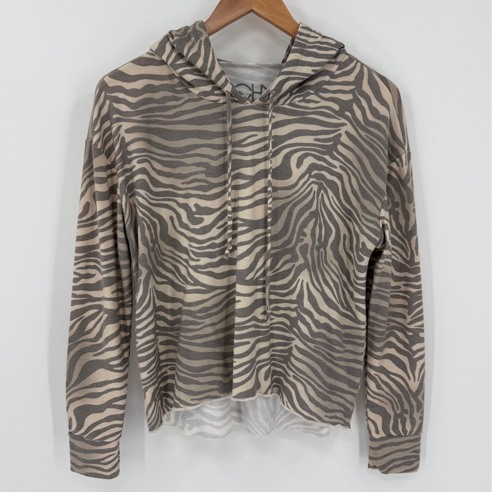 Chaser Zebra Print Lightweight Hoodie Taupe Tan Size Small